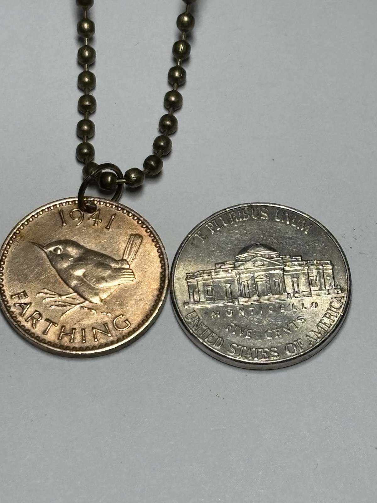 1941 UK Farthing Coin Pendant British WW2 London. Great Gift 🎁 Wear History!