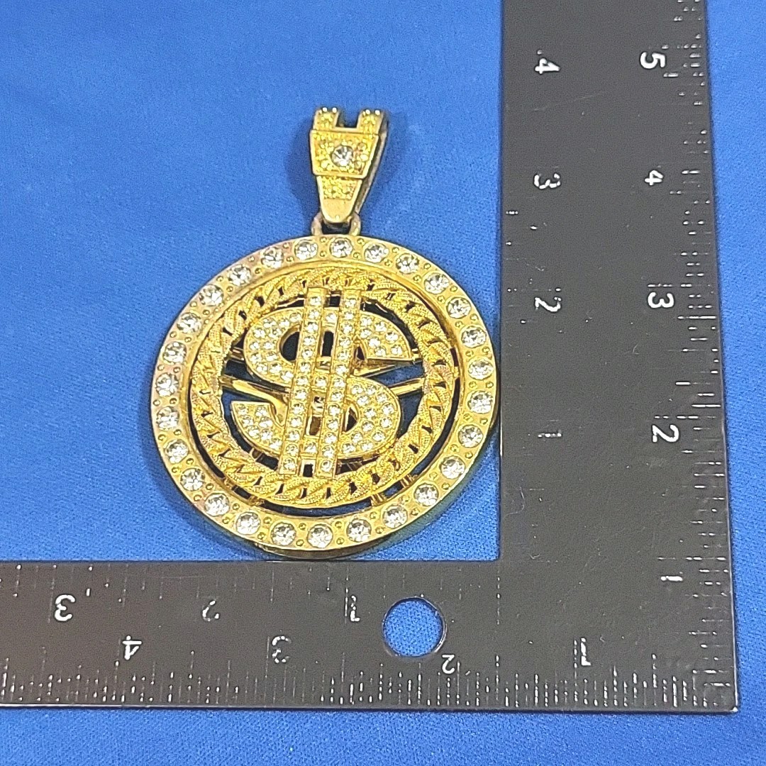 Dollar Money Sign Spinning Pendant Gold-Tone Medallion Bling Rapper Novelty