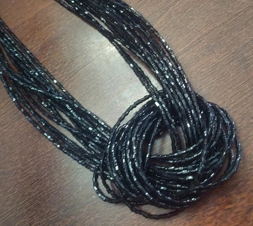 Twisted Black Glass Seed Beads Cluster Layered Multi Strands Layer 21″ Necklace