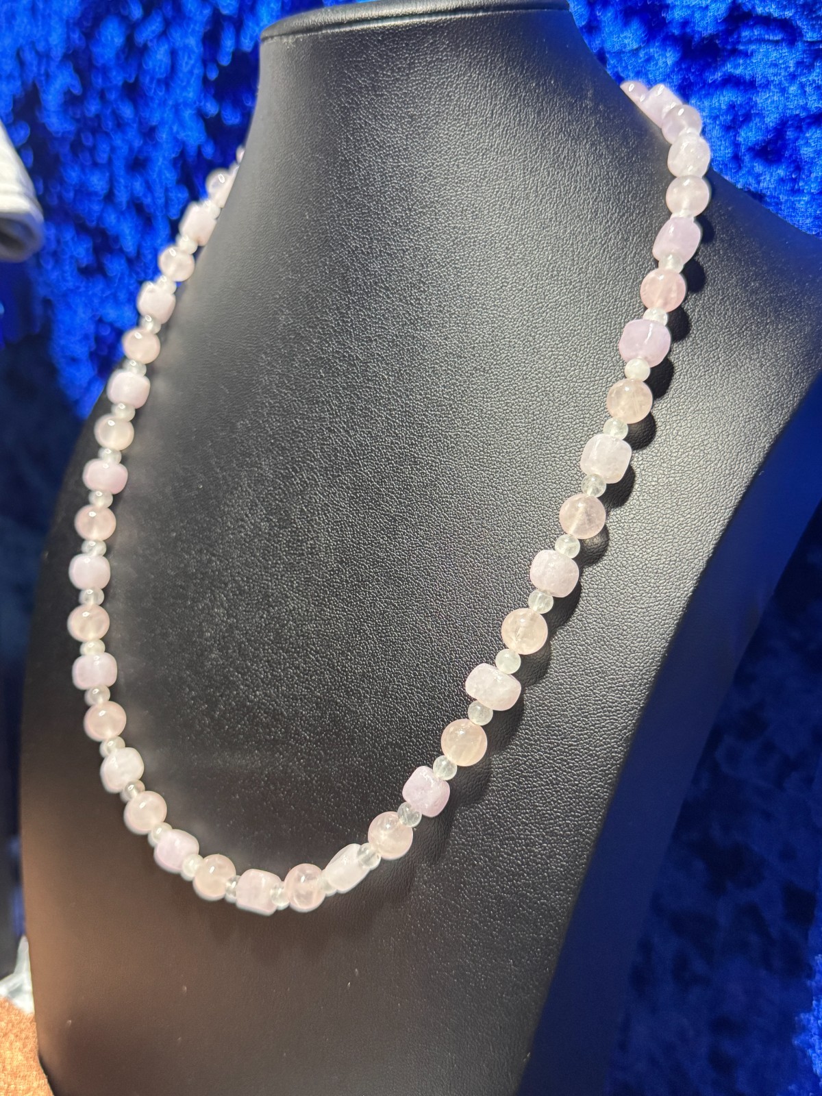 Pink Quartz w/ White Jade Tennis Necklace & Bracelet Necklace Round & Square 22″