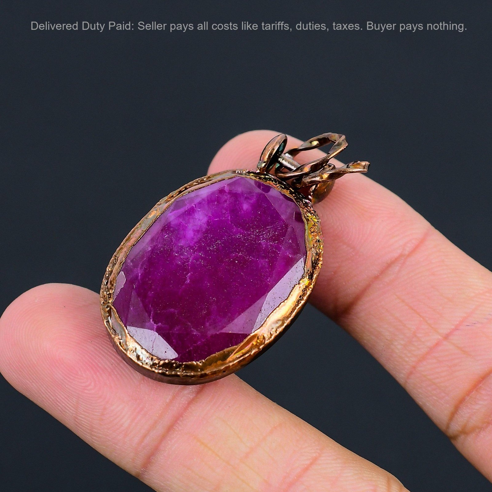 Halloween Deal Kashmir Rubi Gemstone Copper Sister Electroformed Pendant Jewelry