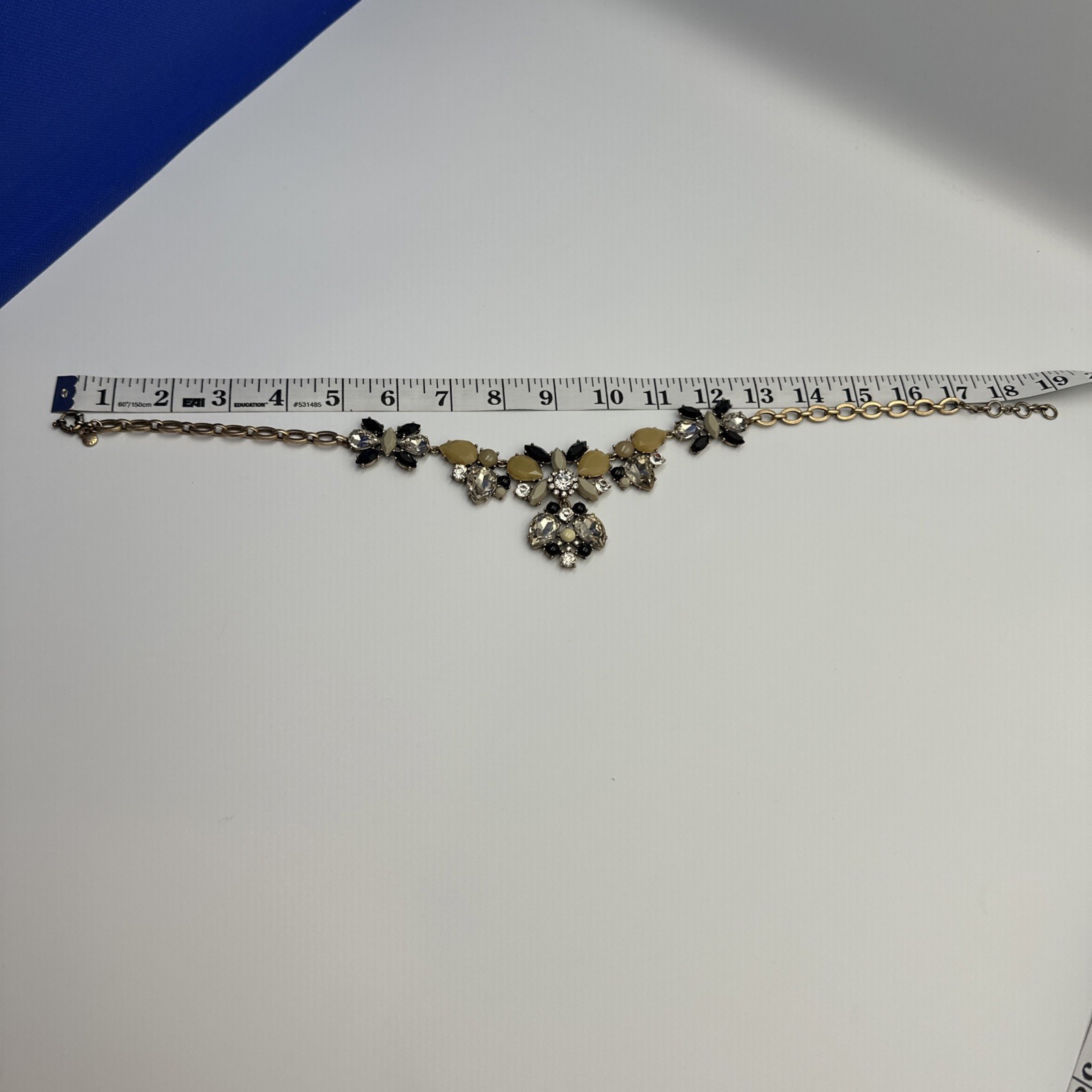 J.Crew Clear, Black, Yellow, And Gray Rhinestone Statement Women’s Necklace 19”