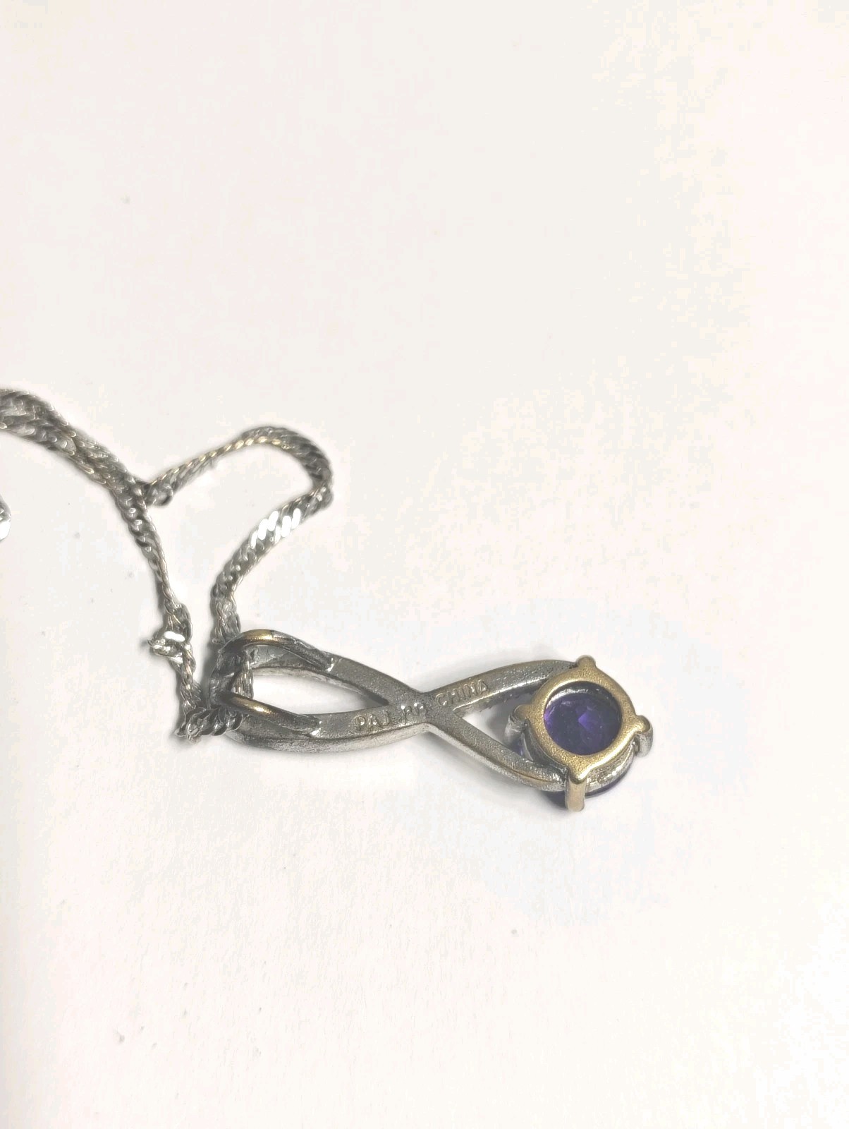8 mm Amethyst Crystal Infinity Charm Pendant, New 17″ Sterling Silver Chain