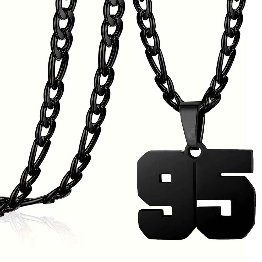 #00-#99 SPORTS BLACK NUMBER Pendant Charm / 24IN STAINLESS CHAIN NECKLACE