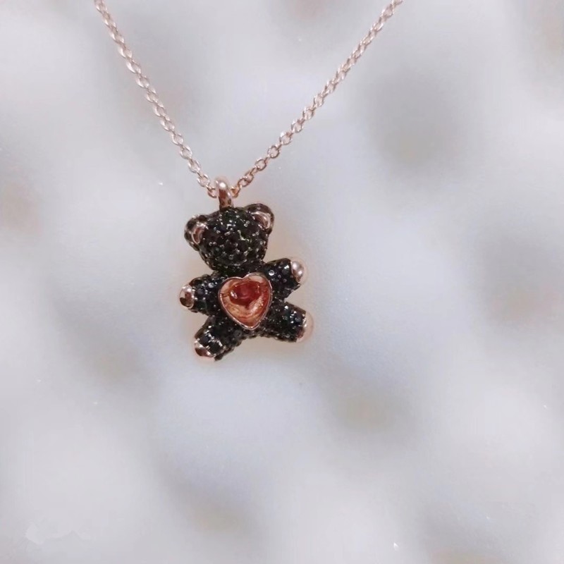 Swarovski Teddy Bear Beating Heart Necklace for Women