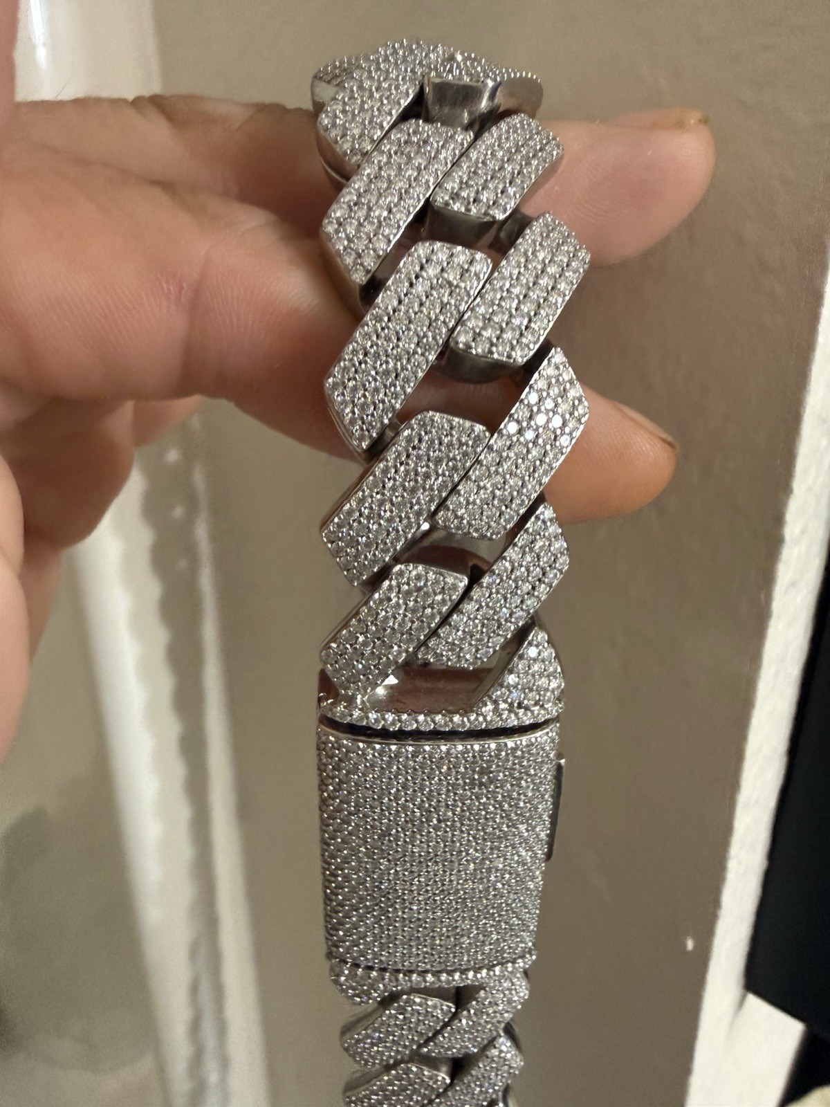1.3 LB Sterling Silver Cuban Link Chain Necklace Pavé VS Moissenite w Bracelet
