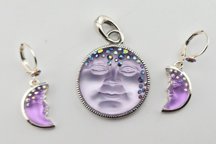 KIRKS FOLLY GODDESS SEAVIEW MOON 25mm OPEN RING CHARM Purple/ST & Earrings #98