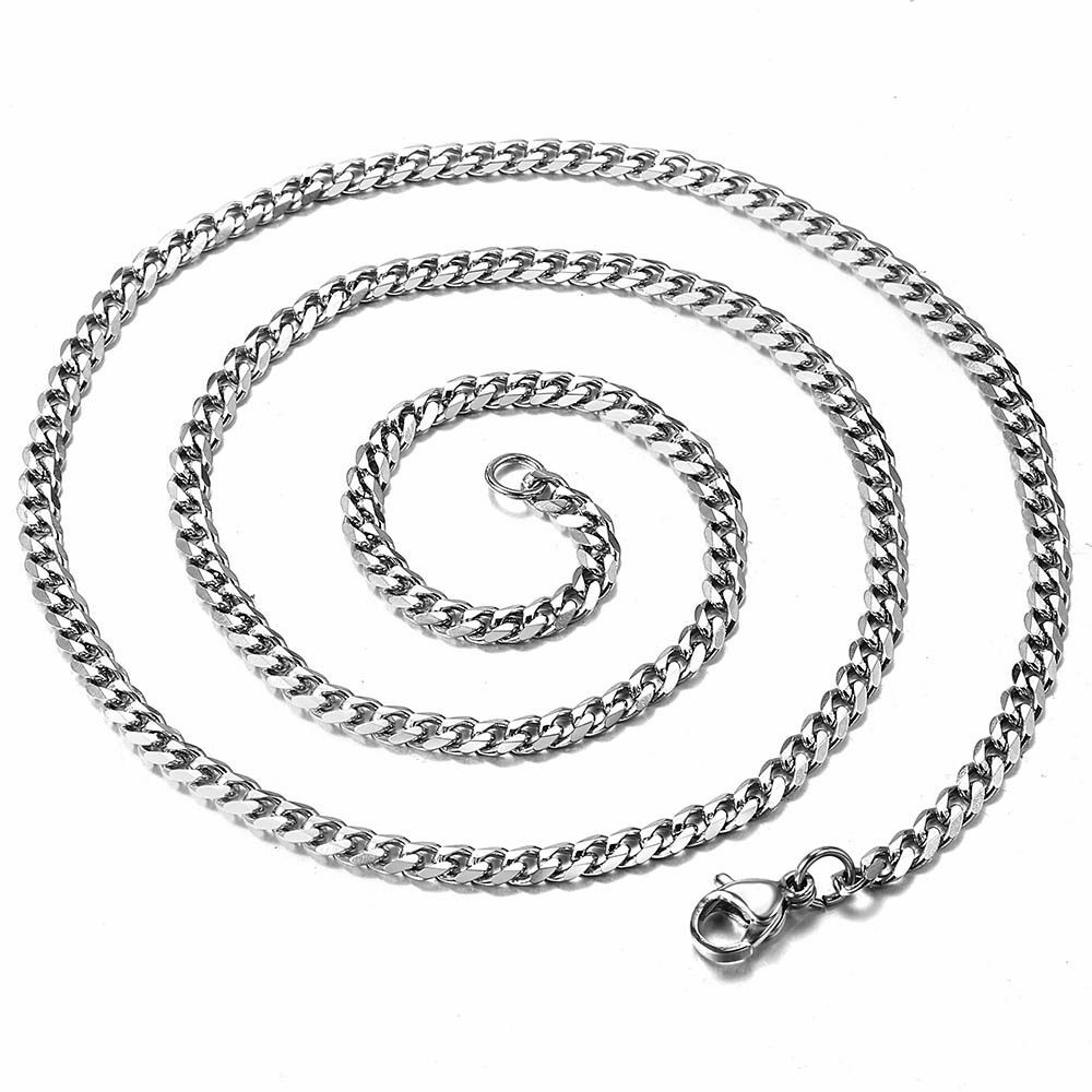 16-30″ Stainless Steel Silver Chain Cuban Curb Womens Mens Necklace 3/5/7/9/11mm