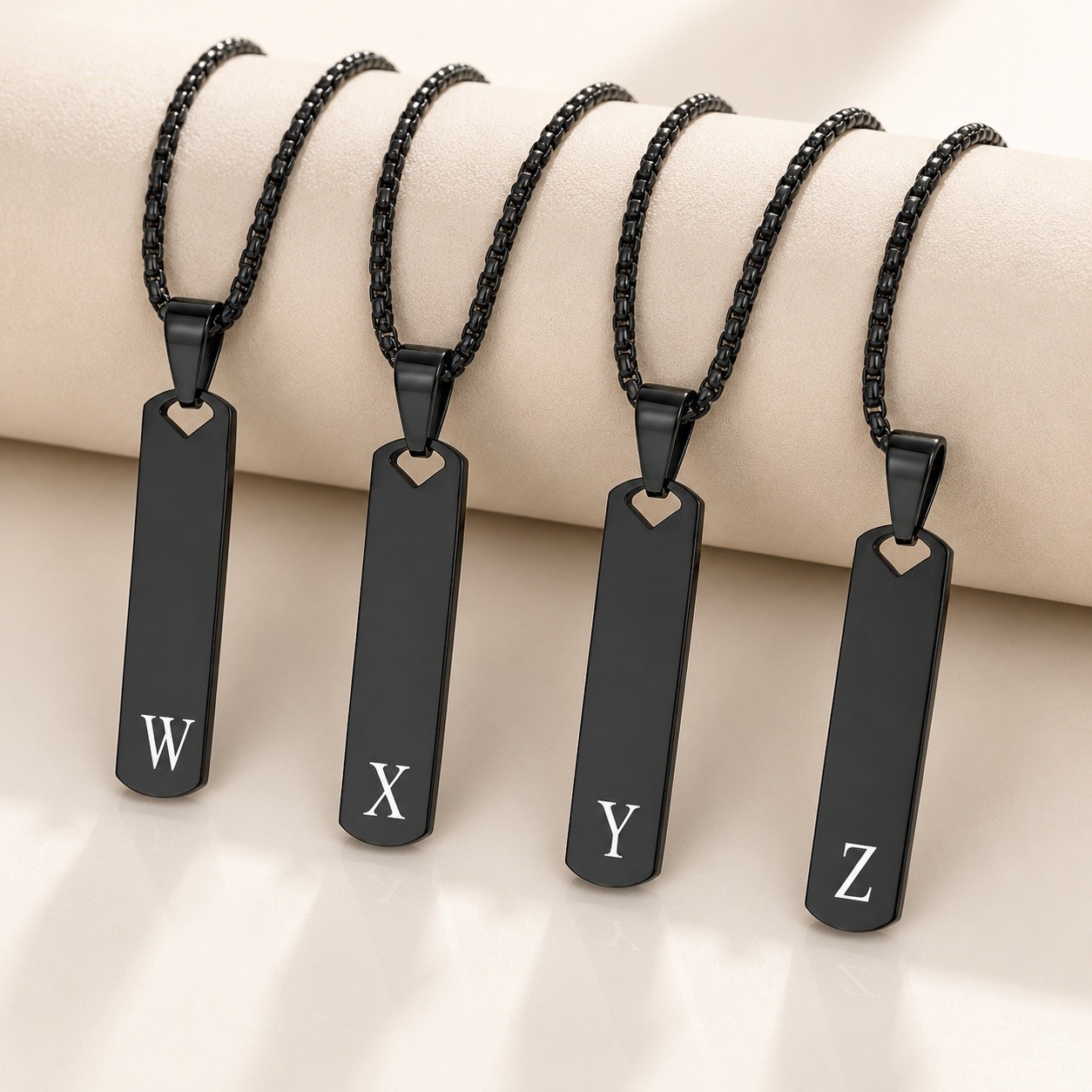 Pendant Necklace Stainless Steel Letter Rectangle Box Chain Black 22.83 in N100