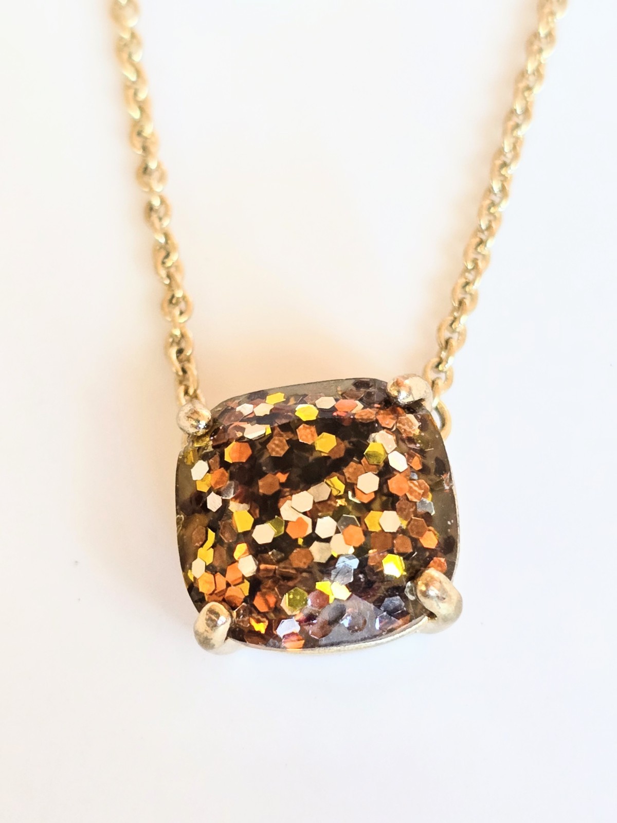 Bella Jack Gold Tone Cable Chain Cushion Glitter Pendant Necklace Adjustable