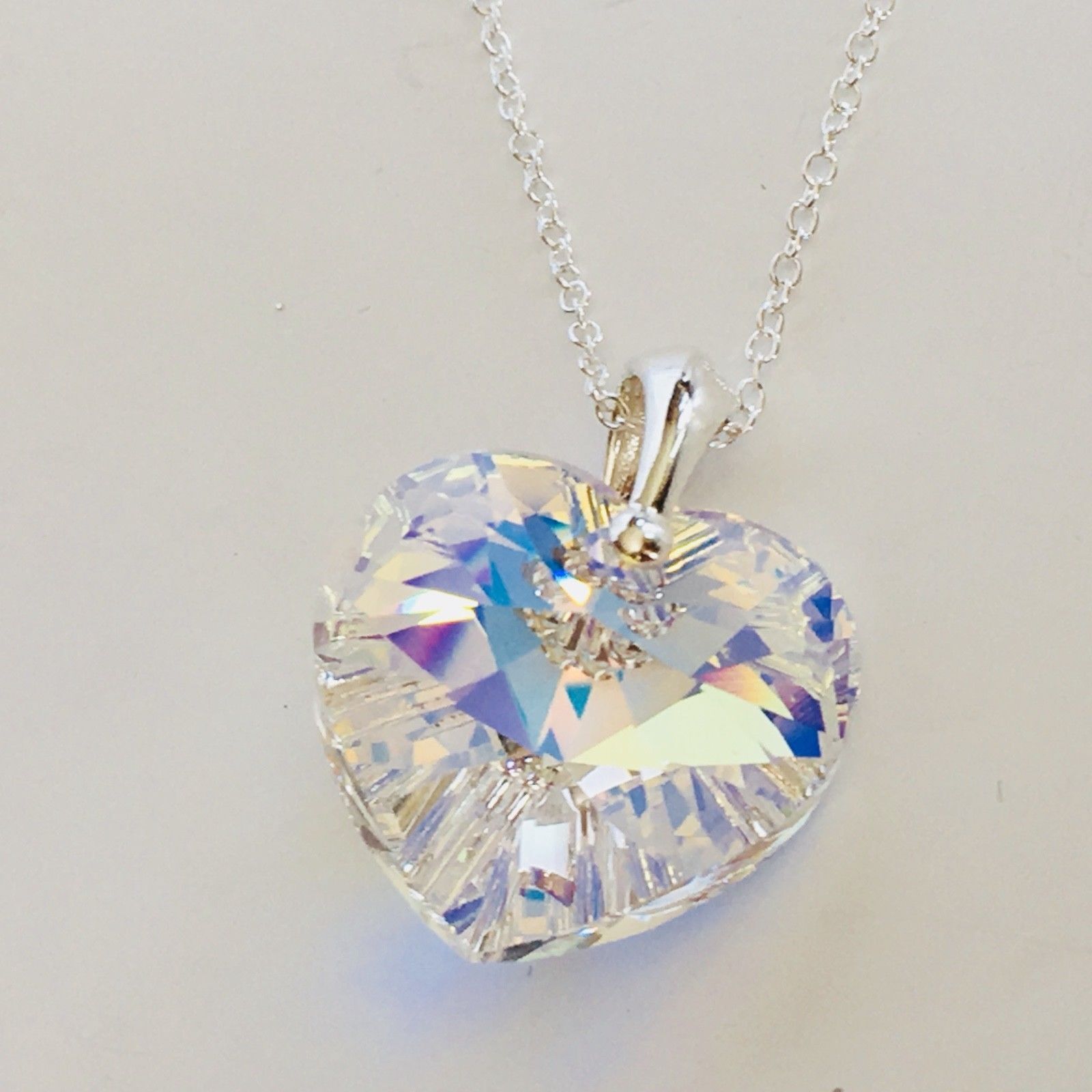 925 Silver Large 28mm AB Heart Necklace Pendant Made With Austrian Crystals