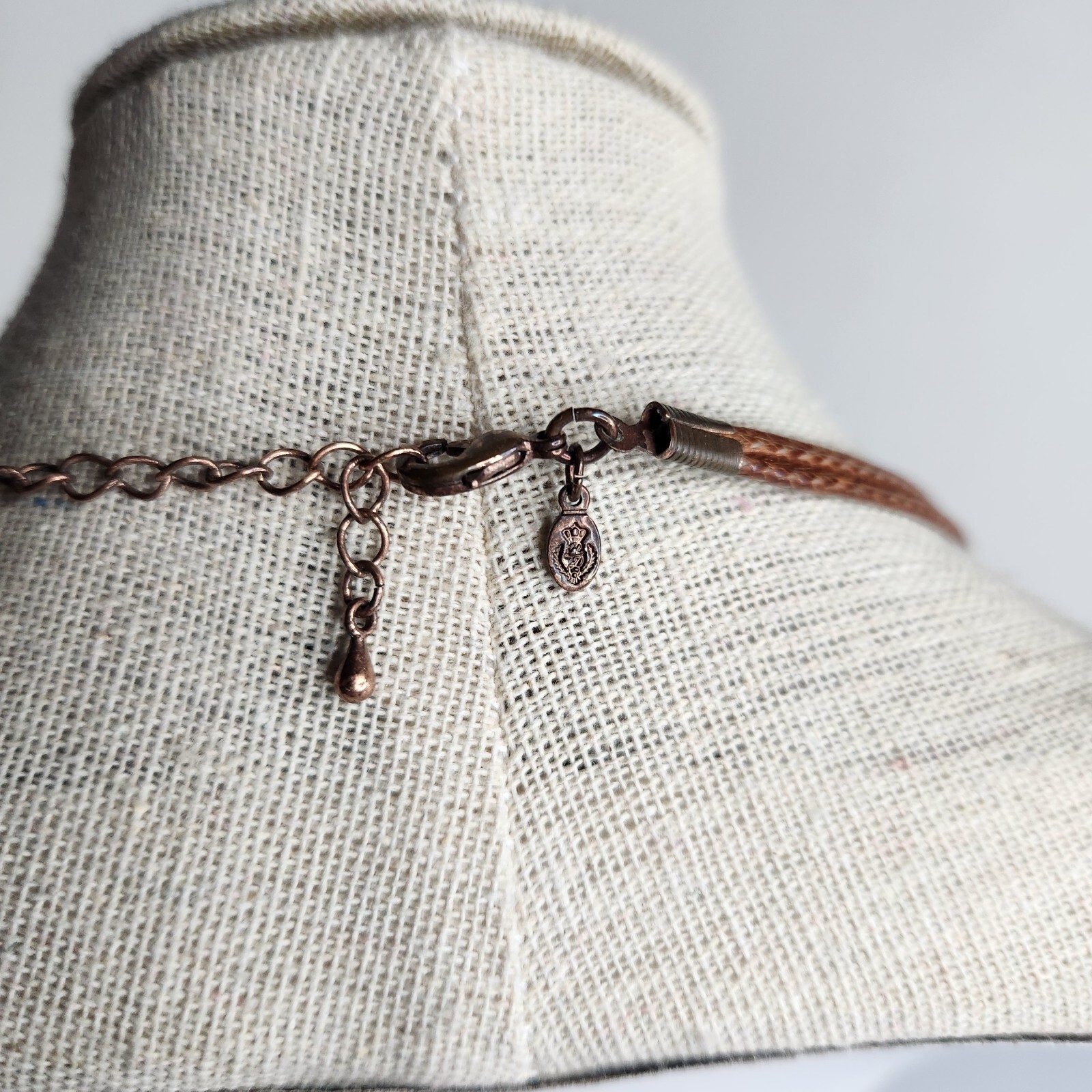 Boho Premier Designs Copper Tone Pendant On 3 Strand Faux Leather Chain