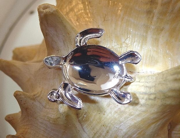 26MM RHODIUM 925 STER SILVER INLAID BLUE OPAL TEXTURED HAWAIIAN TURTLE PENDANT