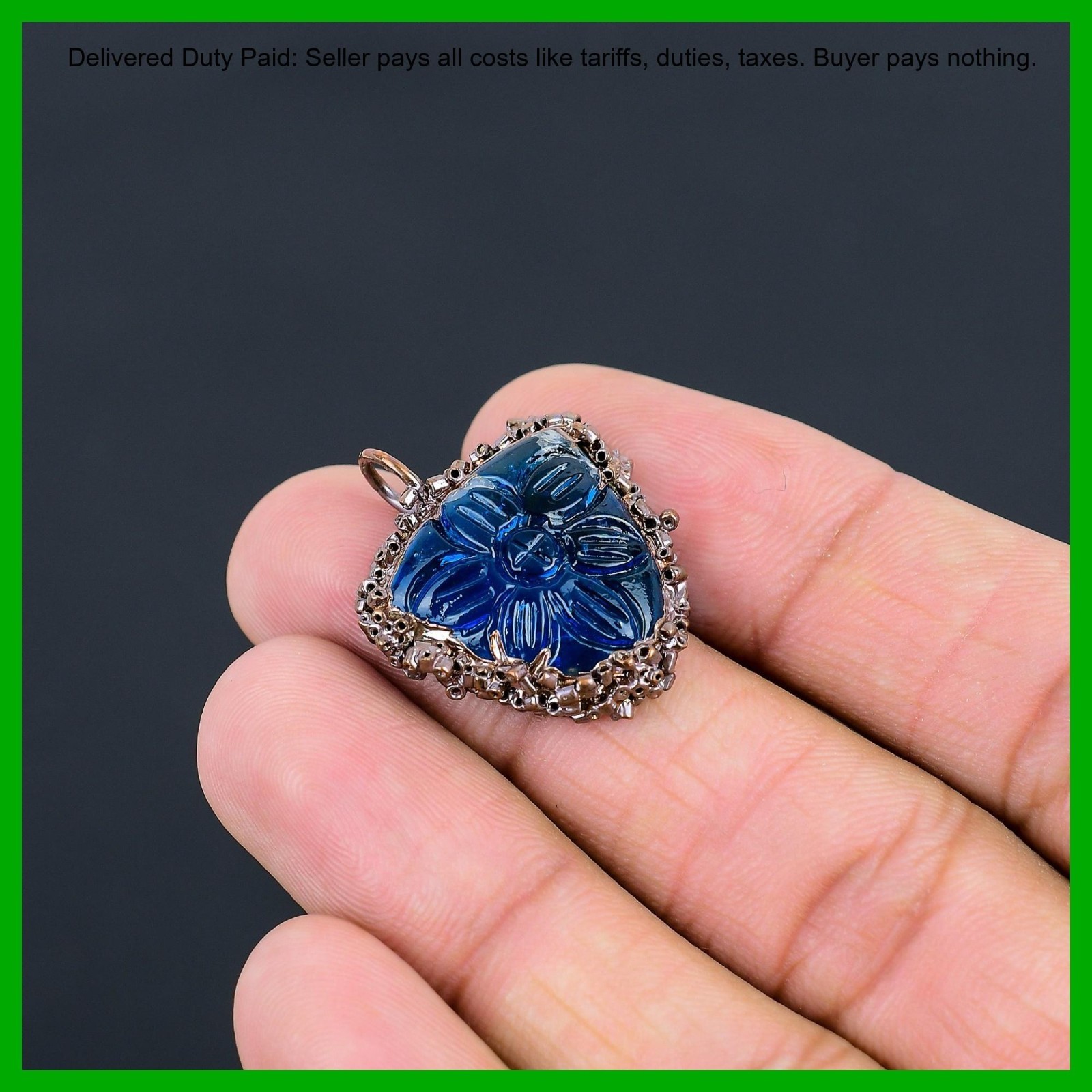 Copper Trillion Carved Apatite Stone Bezel Electroformed Mother Pendant Jewelry