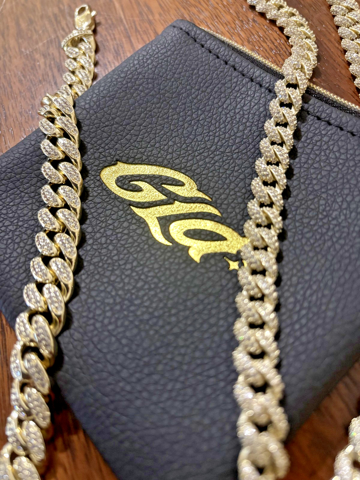 GLD 18″ 8.5mm CZ Cuban Link Necklace & 12-16″ 12mm Choker Yellow Gold Bundle