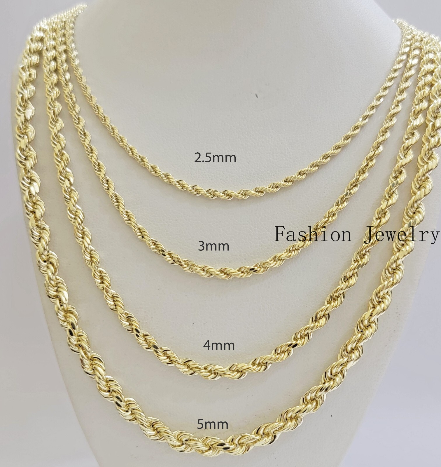 Real 14k Yellow Gold Rope chain necklace 2.5mm 3mm 4mm 5mm 18-26 Inch Men women.