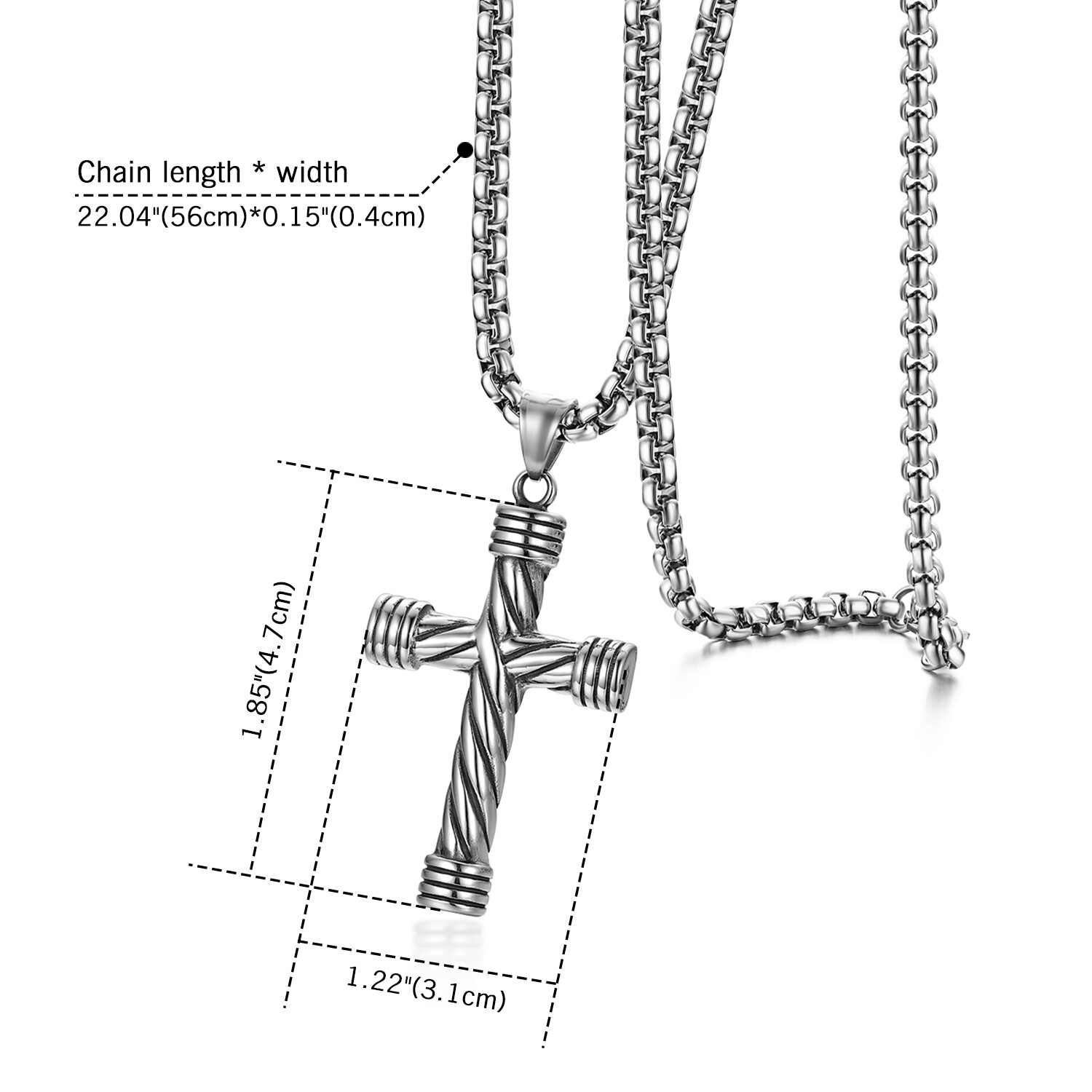 Men’s Silver Tone Necklace Vintage Religious Cross Stainless Steel Pendant Chain