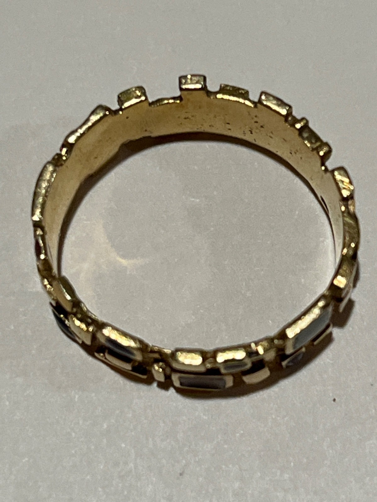 1970s modernist 14k gold geometric multi gemstone mosaic band estate piece