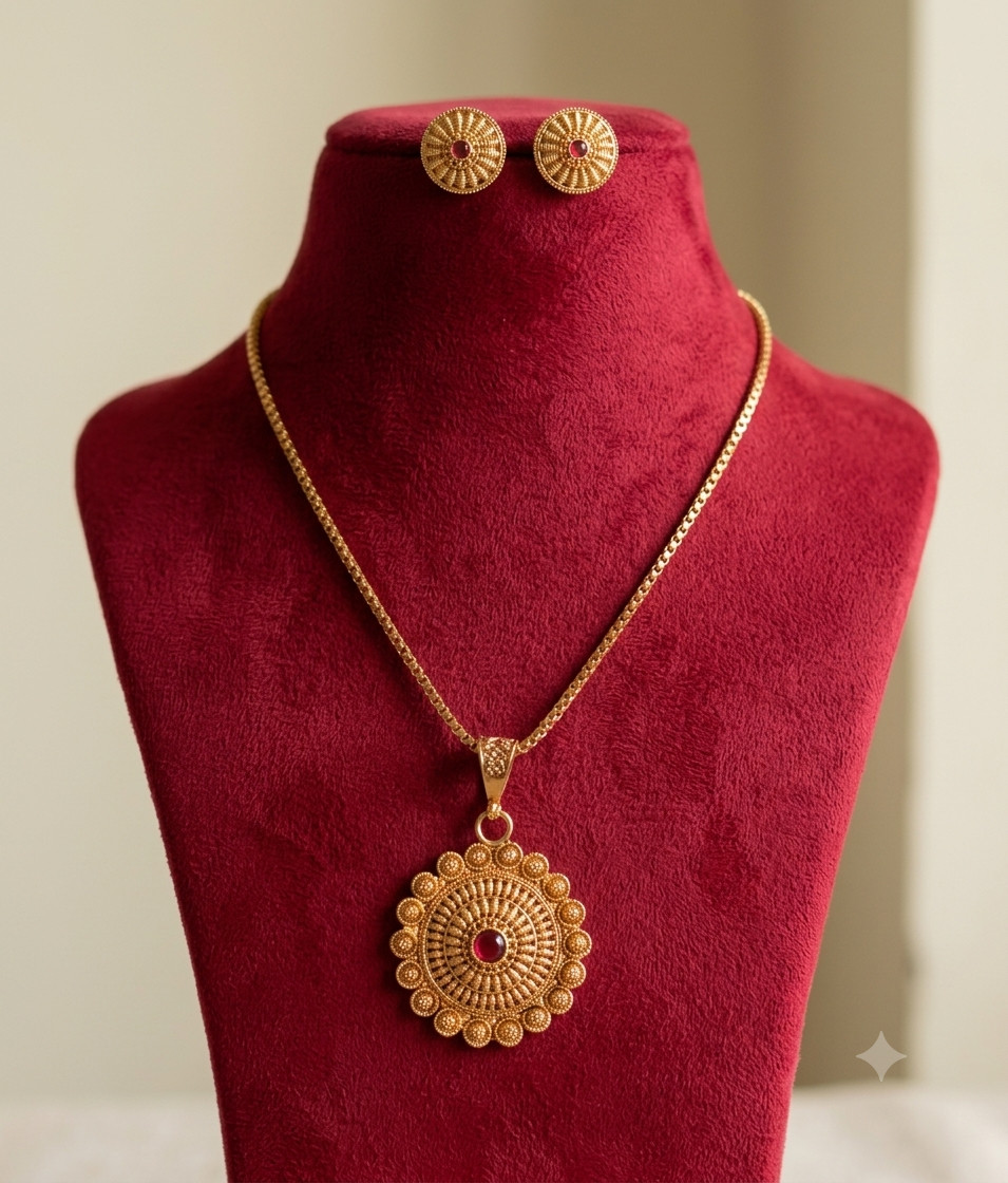 Rabiya Handcrafted Gold Tone Pendant Of Ruby Polki Necklace Set Roz Jewellers.