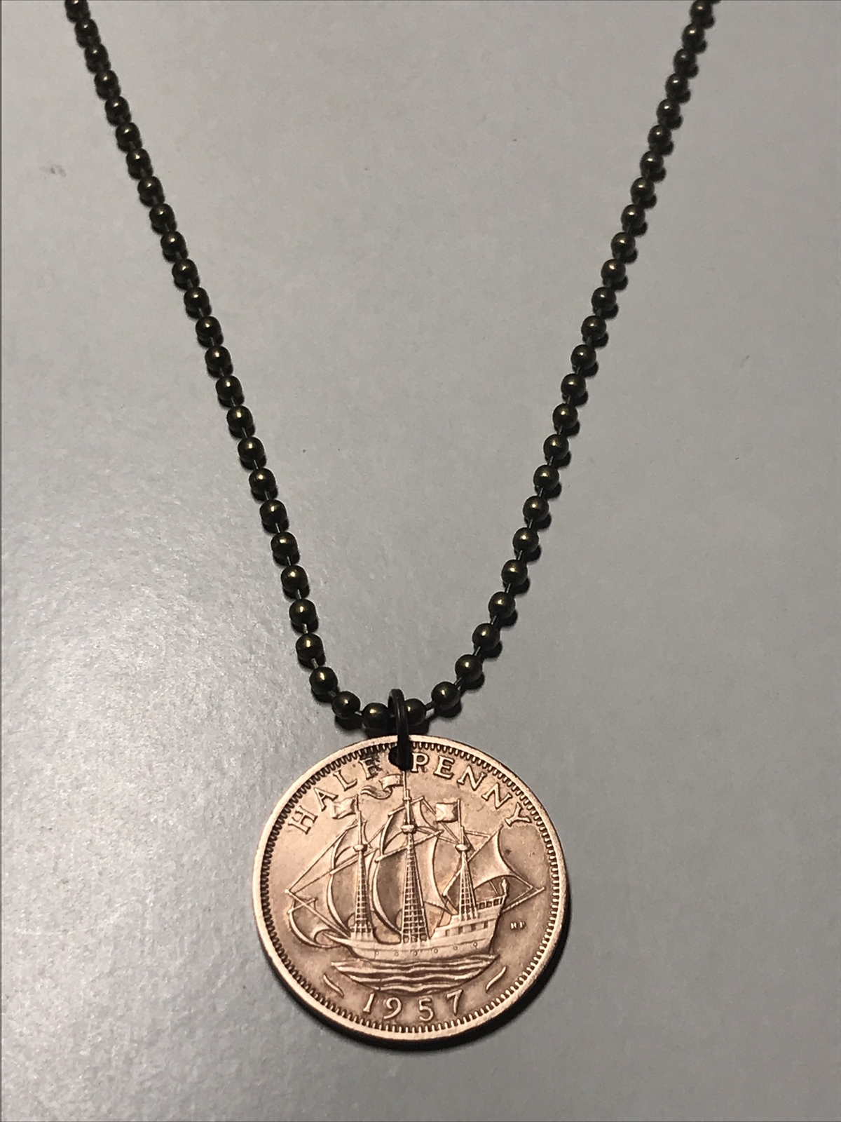 United Kingdom 1/2 Penny Coin Pendant Necklace Ship. Great CHOOSE DATE! A1