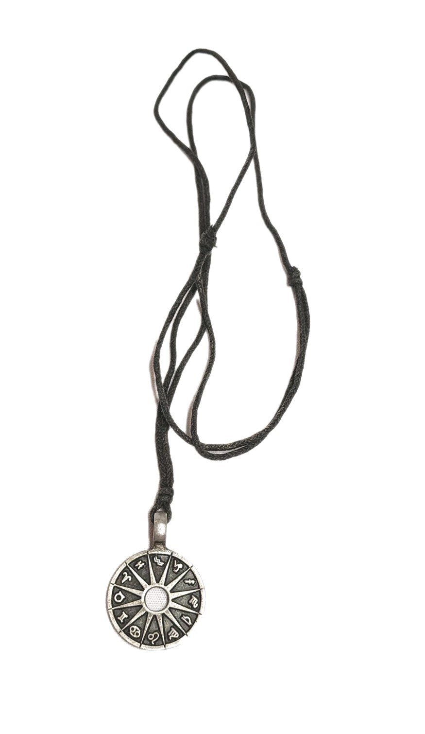 Zodiac Signs Pewter Pendant Charm Necklace Pewter Tone BlacK Cord Astrology