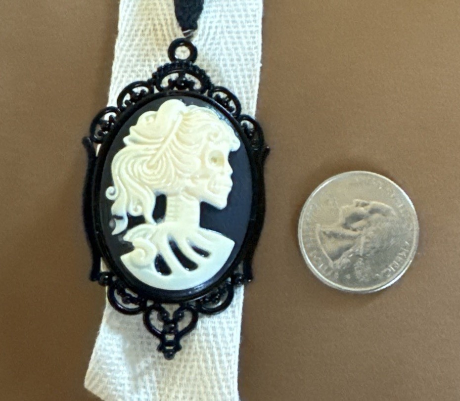 CAMEO BROOCH SKELETON HALLOWEEN JEWELRY GOTH PENDANT NEW CONDITION