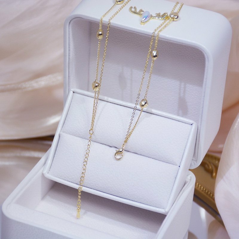 Gold Plated Double Layer Necklace Zircon Women Choker Chain Party Heart Pendant