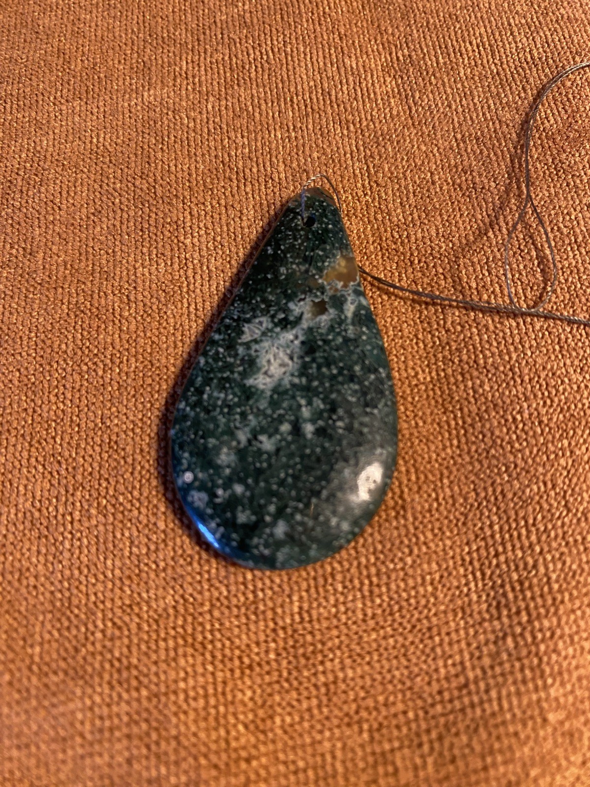 50x25mm Natural Green Moss Agate Teardrop Healing Pendant Bead