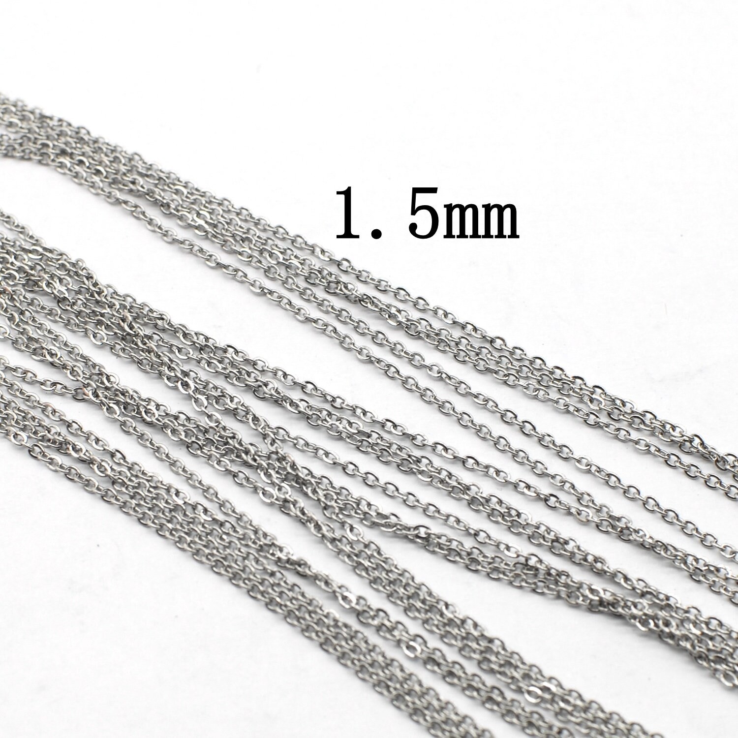 9PCS Stainless Steel Silver Tone Flat Cable Necklace 16″/18″/20″/22″ Wide 1.5mm