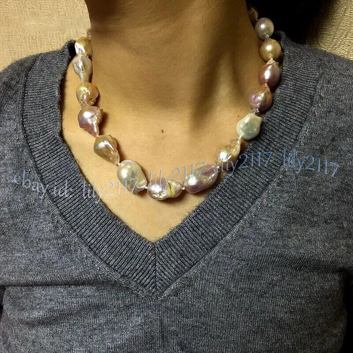 Huge 15-25mm Natural White Pink Purple South Sea Keshi Baroque Pearl Necklace