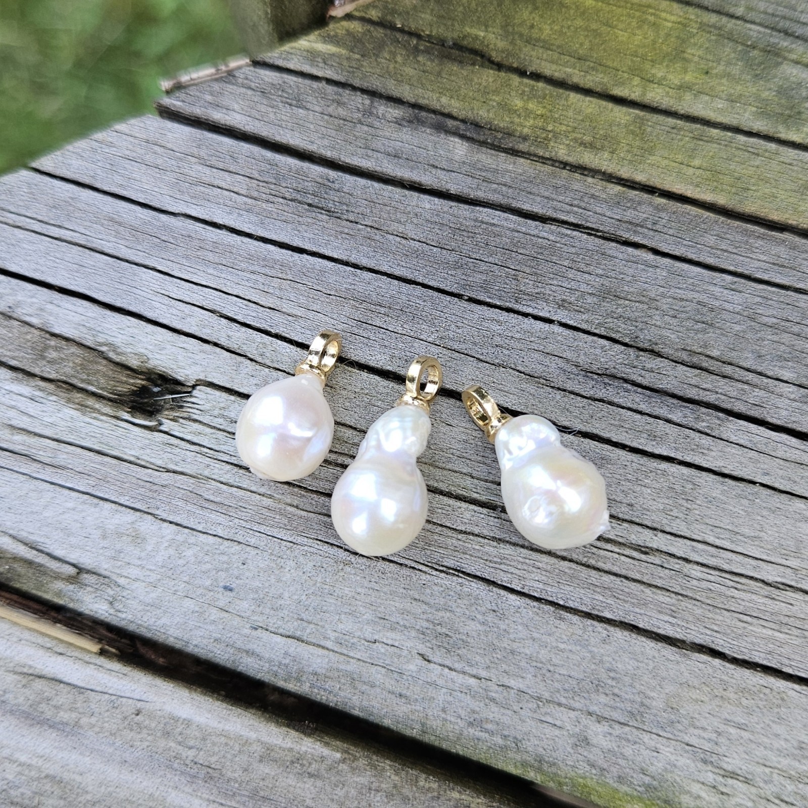 3 Pcs Small Freshwater Baroque Pearl Pendants With Gold Plated Bail