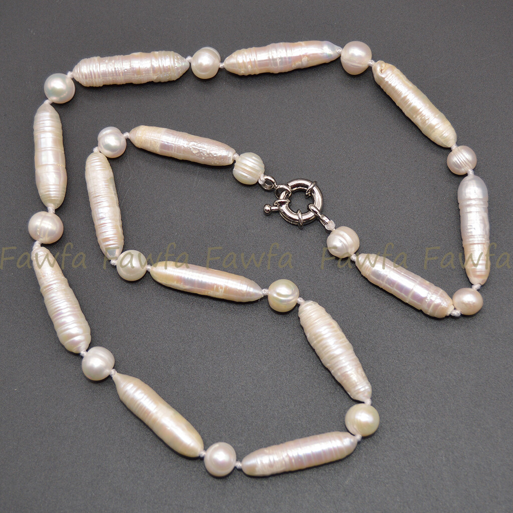 6x26mm Natural White Unique Biwa Freshwater Irregular Pearl Necklace 14-36”