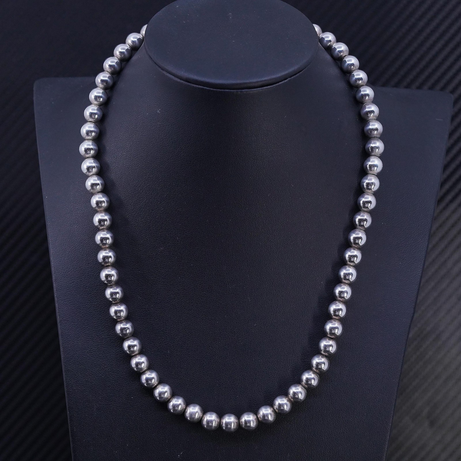 19” 8mm, vintage sterling silver 925 8mm bead handmade necklace