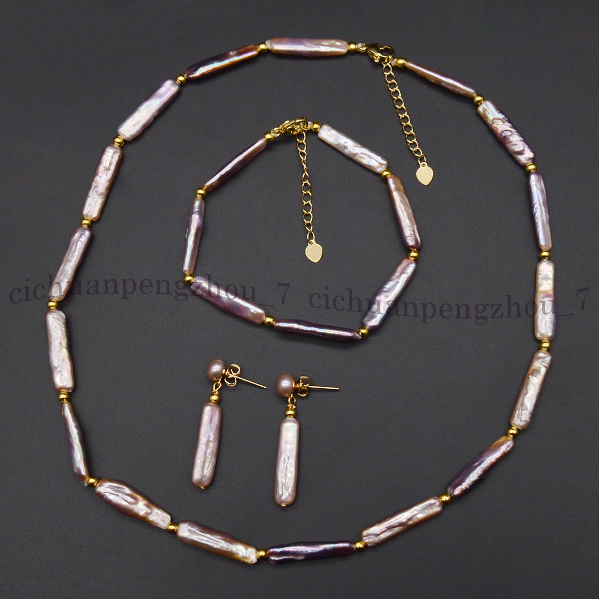 5x24mm Natural Freshwater Purple Rectangle Pearl Necklace Bracelet Earrings
