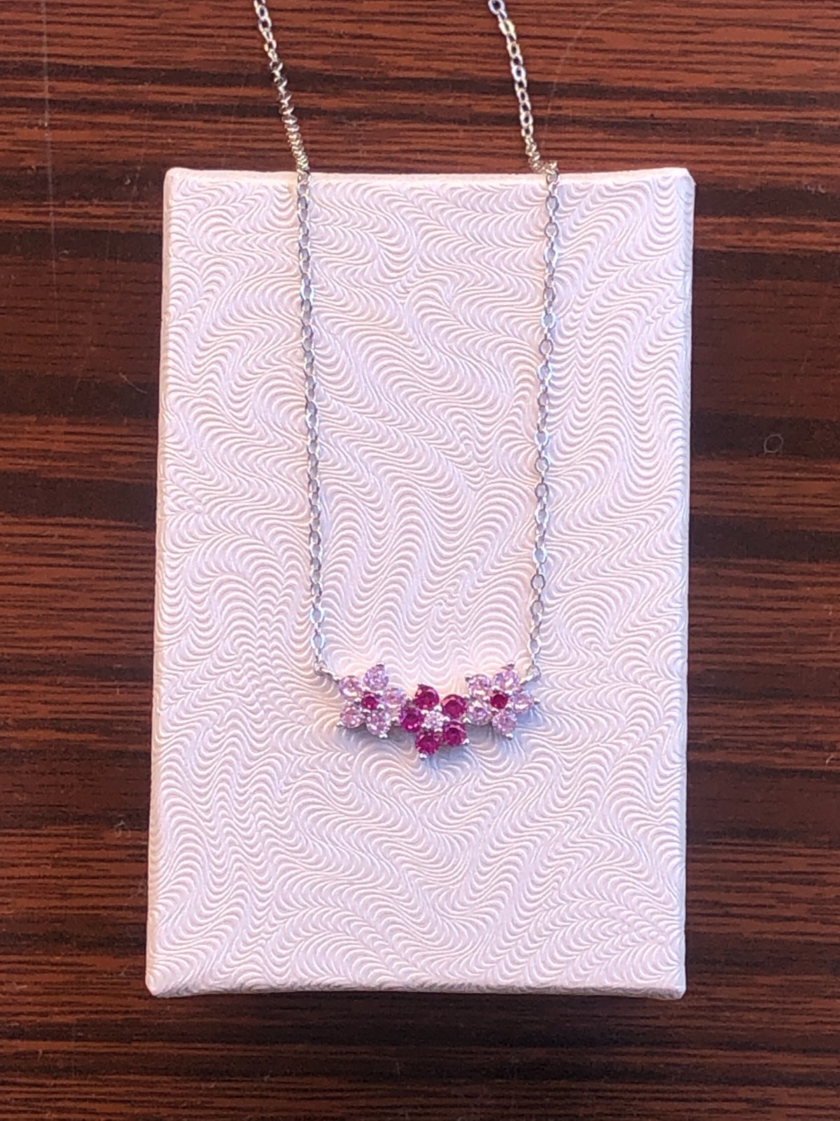 925 Sterling Silver CZ Triple Pink Flower Pendant Necklace Women Girl 16mm 17.5″