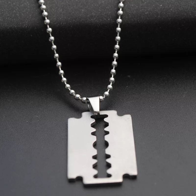 Stainless Steel Plain Silver Razor Blade Pendant Necklace Mens & Womens 18″- 30″