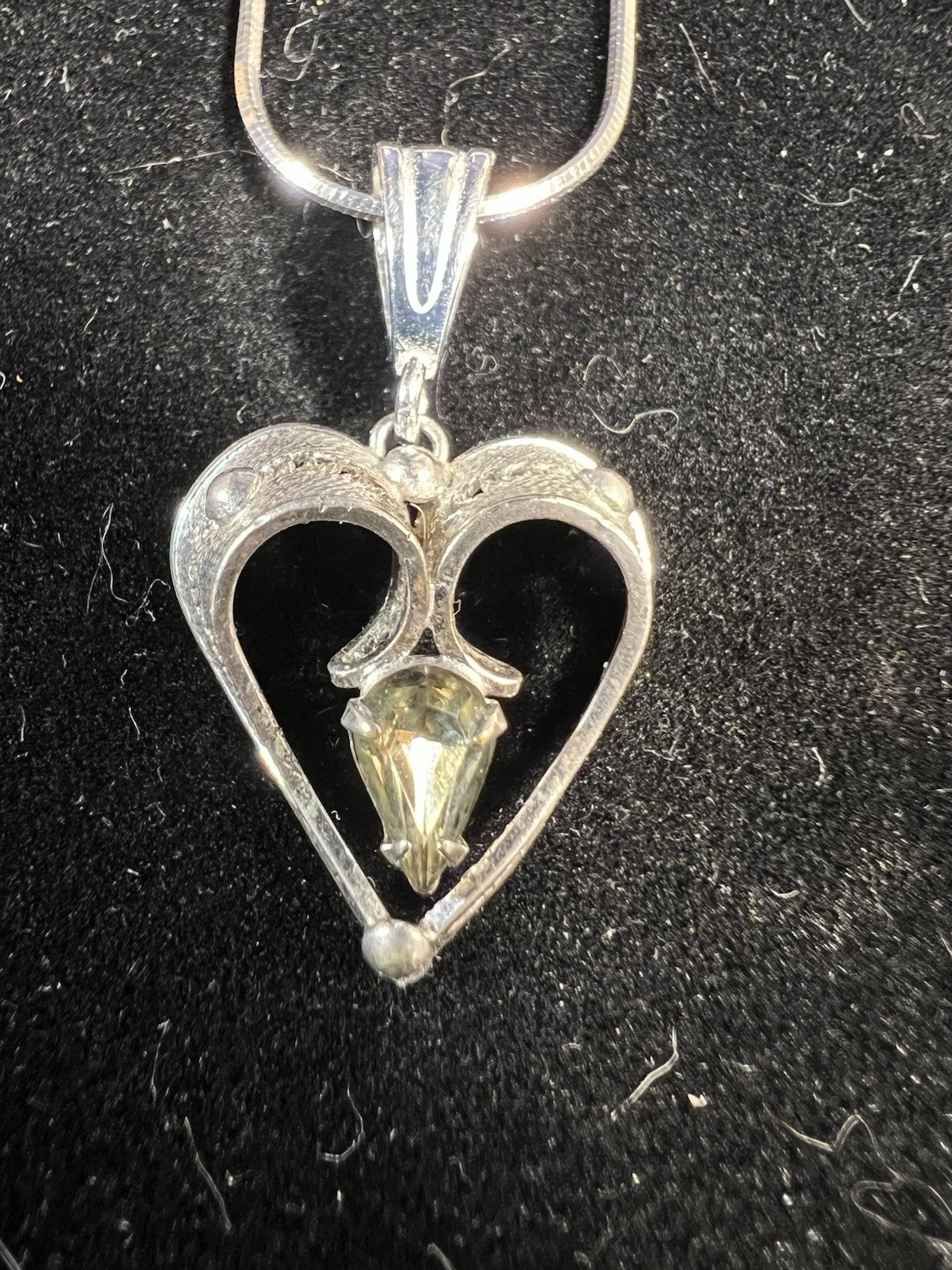Beautiful 925 Sterling Silver Heart Detail Smokey Quartz Pendant And 20” Chain