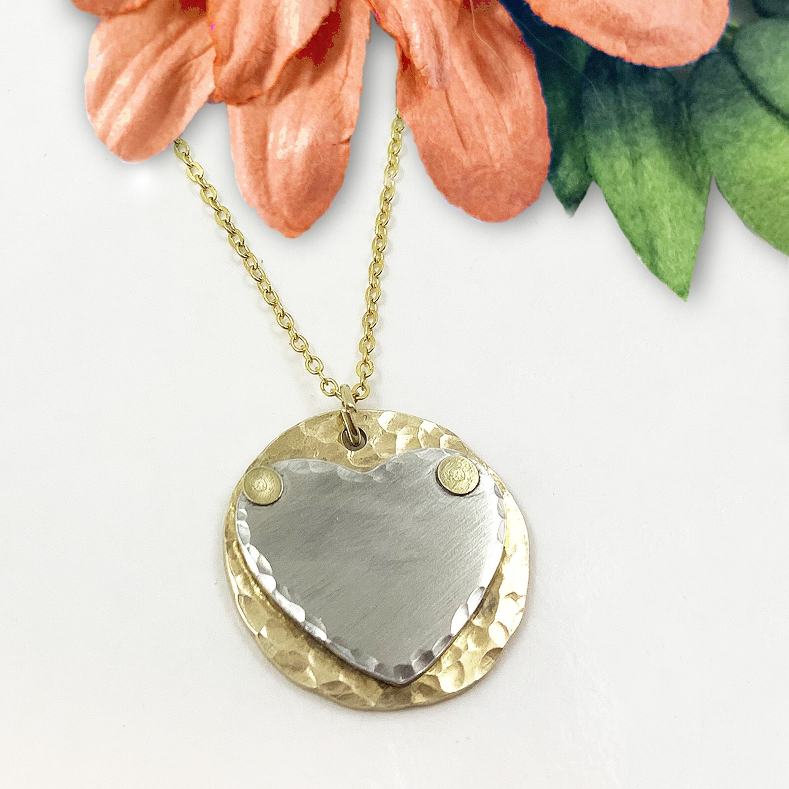 Heartfelt Love Mixed Metal Necklace, handmade