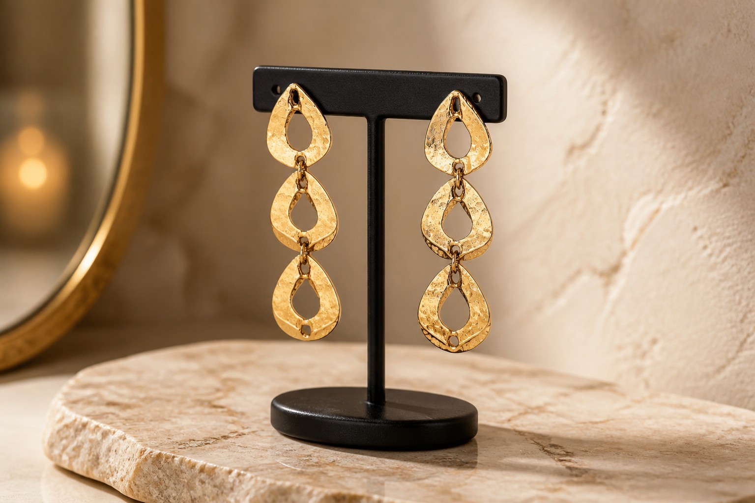 Women’s Gold Color Hammered Geometric Hoop Dangle Earrings Statement Vintage