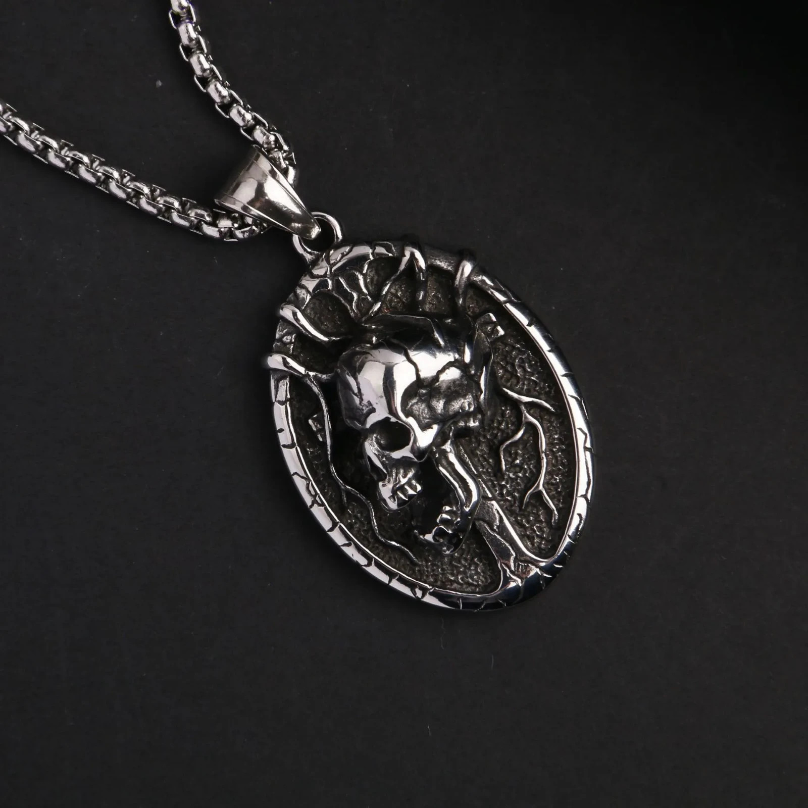 Gothic Satanic Skull Pendant Necklace Retro Punk Cross Charm Jewelry Gift