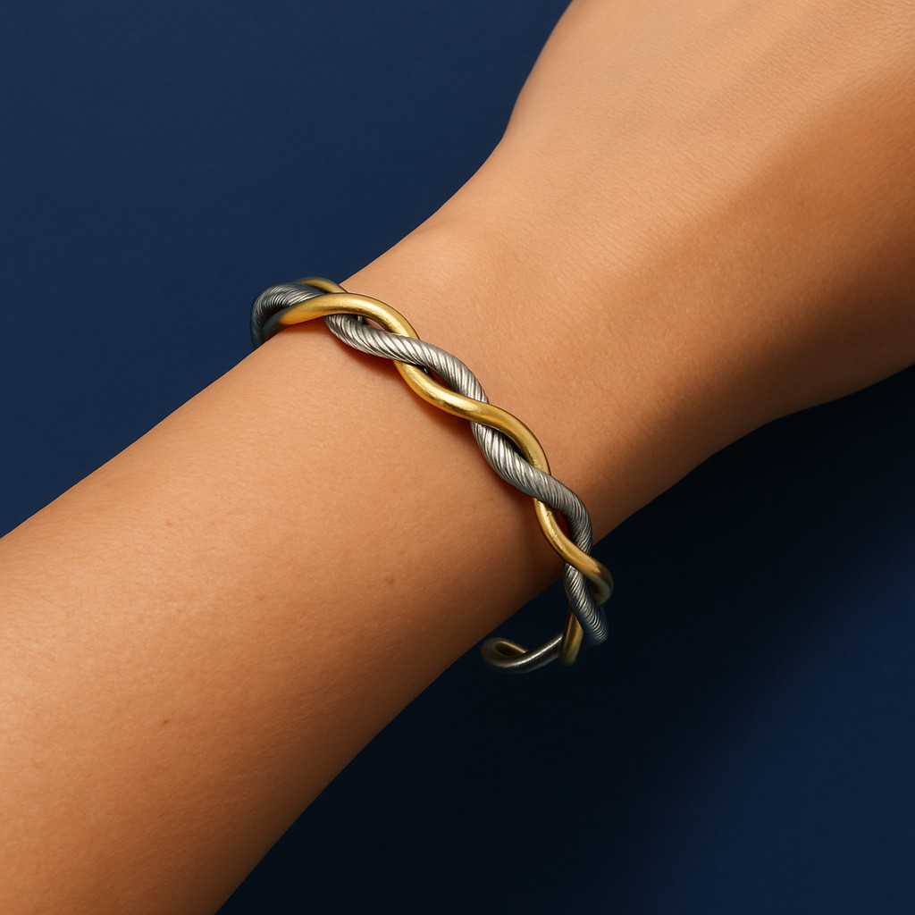 Women jewerly, High End Gold & Silver Twist Rope Cuff Bracelet Women Adjustable