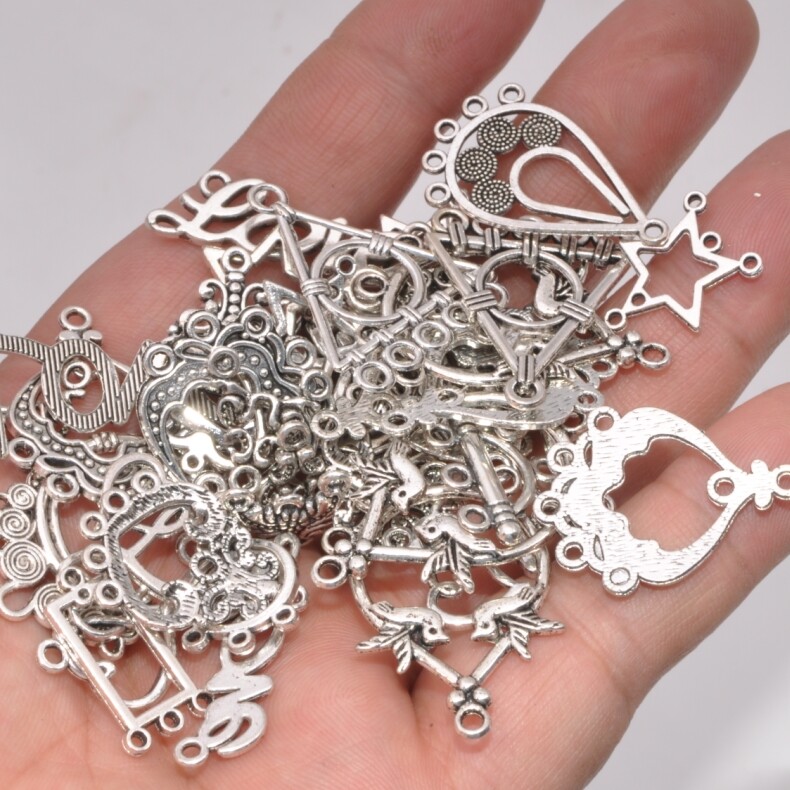 50pcs Tibetan Silver Mixed Charms Beads Pendants necklace earring connector