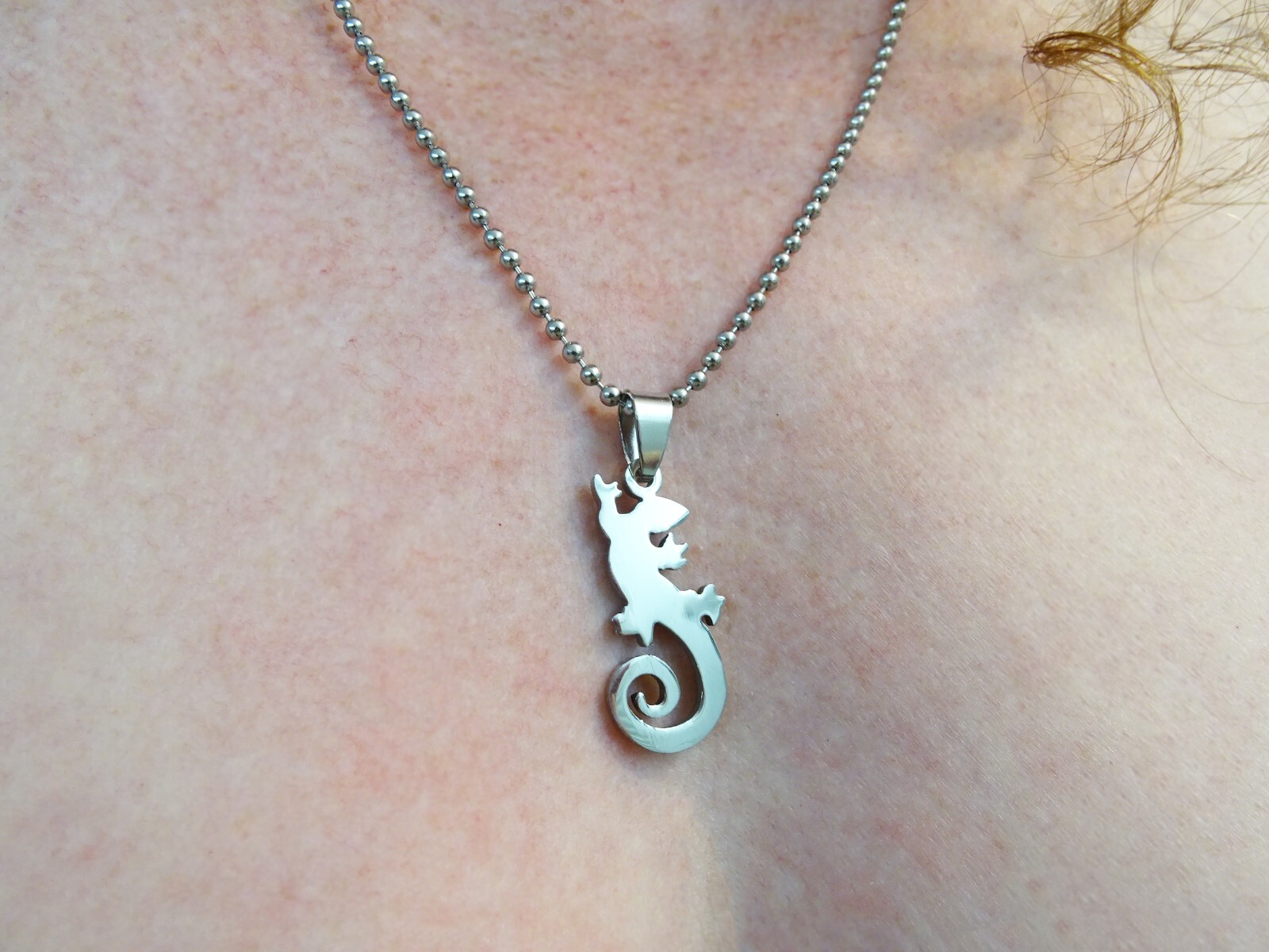 New Large Chrome Stainless Lizard Gecko 25” Steel Ball Chain Unisex Necklace