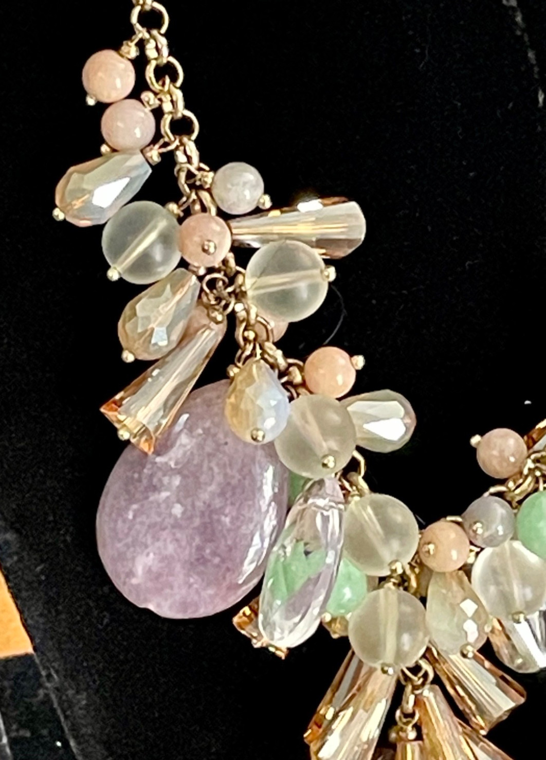 Anthropologie Nakamol Beaded Necklace Crystal Rhinestone Natural Stone Drops