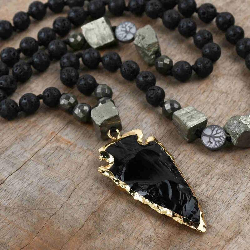 Natural Lava Rock Obsidian Arrow Charm Necklace Healing Protection Spiritual Jew