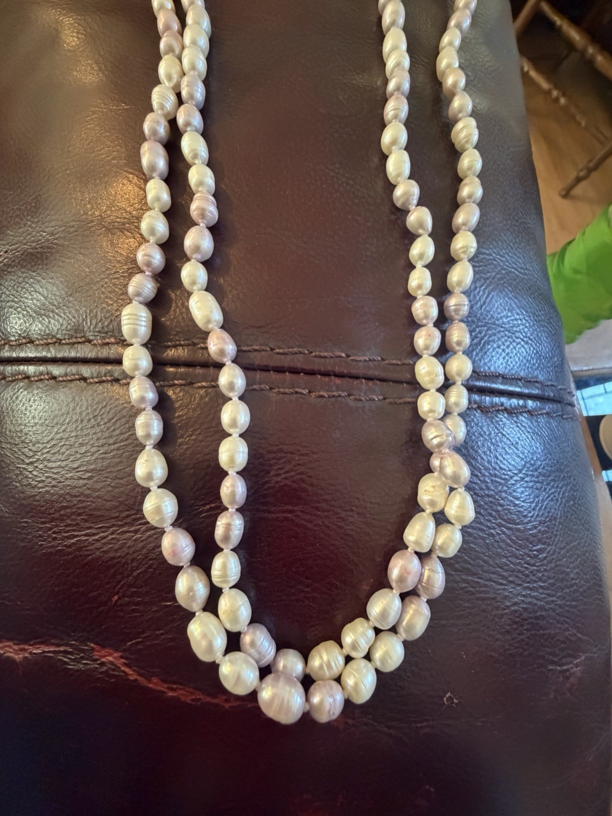 Freshwater pearl necklace, hand knotted, 60″ long 925 clasp Excellent condition