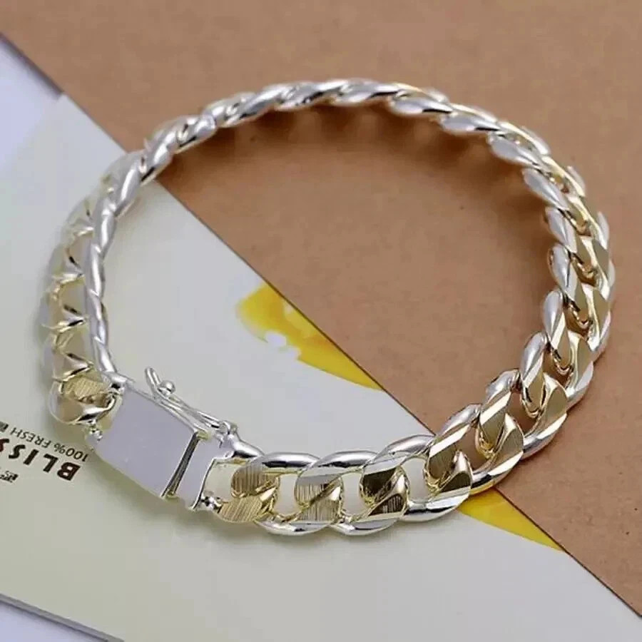 925 Sterling Silver Solid 10mm chain Bracelet men women Chain fashion Jewelry