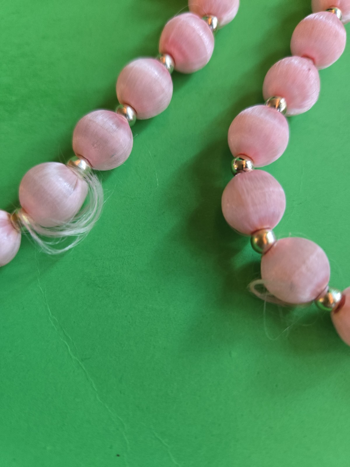 Four Vintage Gold Tone Yellow, Cocoa, White & Pink Silk Satin 14-15″ Necklaces