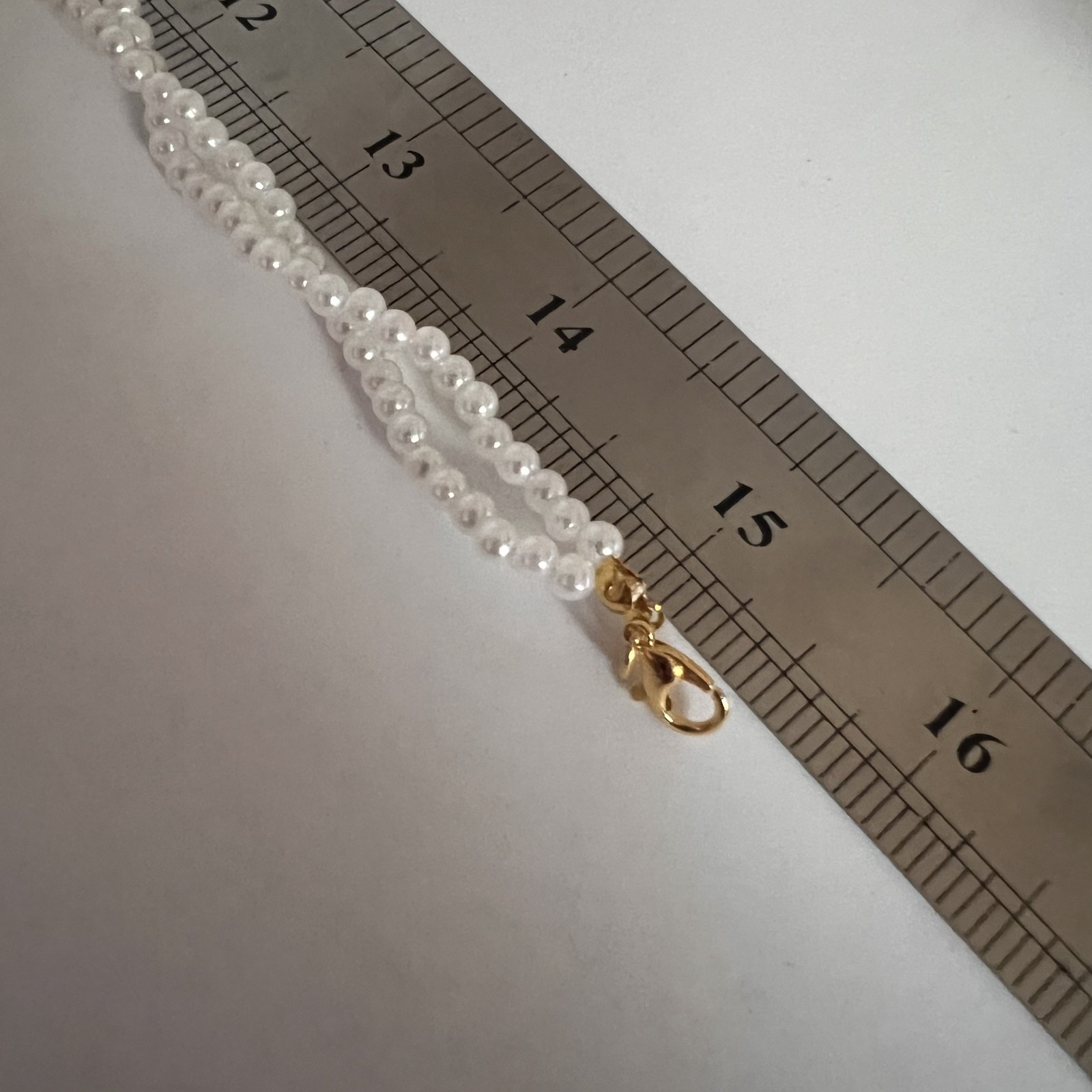 Handmade double strand white faux pearl choker necklace gold tone lobster 15