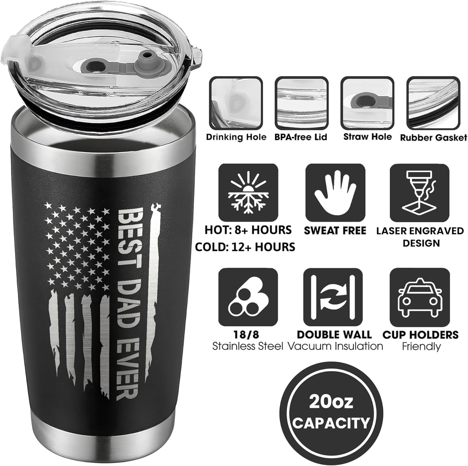 Portable 20 Oz Stainless Steel Tumbler – Ideal Gift for New Dads and Step Dads
